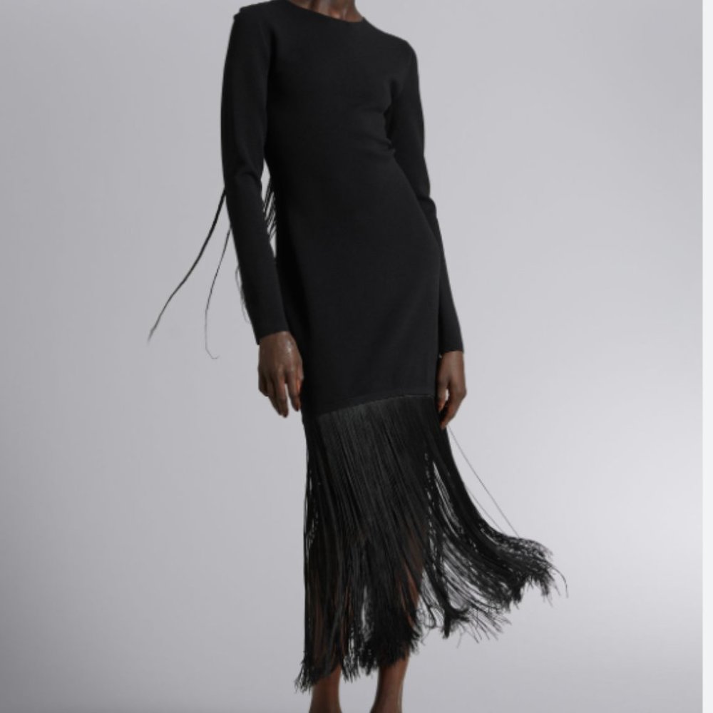 Black Knit dress with fridge NWT